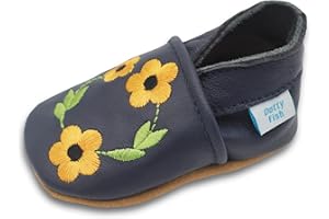 Dotty Fish Soft Leather Baby And Toddler Barefoot Shoes. Non-Slip Suede Soles. Girls Shoes with Flowers, Stars, Hearts. 0-6 Months - 4-5 Years