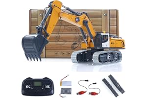 TOUCAN RC HOBBY 1/50 RC Excavator K970 Engineering Vehicle Electric Lifting Remote Control Digger Metal Bucket Tracks Light Sound RTR Battery Present Plastic track Yellw
