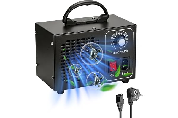 Ozongenerator, 60 000 mg/timme ozonapparat, O3-ozonluftrenare, ozonapparat med 60 min timer för 320 ㎡, bärbar O3-ozonisator för bil, garage, lägenhet, hotell, kök, husdjur