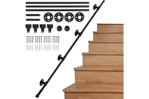 AMLOOPH Banister Handrails For Stairs, 3m Hand Rails Stairs, Black Bannister Rail For Stairs Handrail, Wall Mounted Stair Banister Hand Rails With Fittings, Non-Slip Handrails For Indoor Outdoor Steps