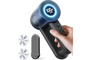 FEELNEEDY Levapelucchi Elettrico, 2 in 1 Togli Pelucchi Elettrico con Spazzola Anti Pelucchi, 2000 mAh Batteria Ricaricabile Integrata, 2 Lame Sostituibili, 3 Velocità Regolabili, Display LED, Cavo USB-C