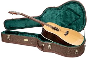 Crossrock Designer Serie – Funda Universal de Madera para Guitarras Gibson Acoustic J45 y Martin Dreadnought, Cerradura de Seguridad, Patas de Metal, Espacio de Almacenamiento, Color marrón