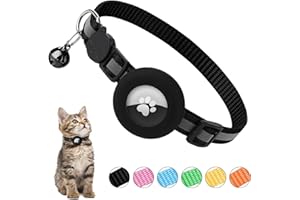 Ledeak Airtag Collar Gato Reflectante Antiahogo Compatible GPS, Con Cascabeles y Hebilla Seguro para Gatitos Cachorros (Negro)