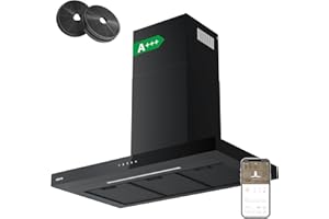 Ciarra Hotte de Cuisine 90cm Classe A+++ 650m³/h, WIFI & Commande Tactile, 4 Vitesses & Boost, Filtre à Charbon Inclus, Recyclage ou Évacuation, Affichage LED – Noir – CBCB9102
