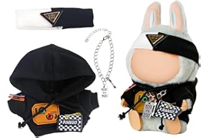 Chritice 3PCS Doll Clothes for Doll,Compatible with Labubu,Vinyl Plush Toy Outfit Set Accessories for 17CM Dolls,1 Hairband,Hoodie & Necklace,No Dolls