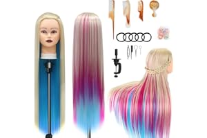 XINMEIFA Cabeza Peluqueria, 100% cabello humano Cabeza de maniquí Maniquí, cosmetología Práctica Trenzado Estilo Entrenamiento Coloración Blanqueamiento Teñido Curling Cortar (Arco iris)