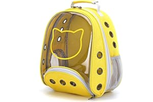 PETCUTE Mochila para Gatos,Transpirable Mascotas Mochila para Gato y Perro pequeño hasta 7kg, Cápsula Espacial Mochila para Mascotas con Cinturón de Seguridad Interno para Viajes Amarillo