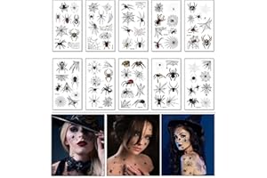 DONGSZQ 10 Hojas Tatuajes Temporales Arañas, Halloween Araña Tatuajes Temporales, Tatuajes Telarañas Pegatinas, Halloween Tatuajes Temporales, para Mascarada de Halloween Carnaval Fiesta
