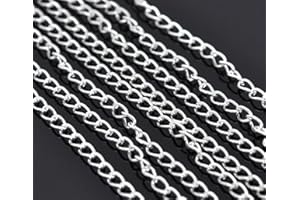 QPSUPPLIES 2 Metres Silver Plated Curb Open-Link 5mm x 3mm Chain for Jewellery Crafts Making, Decoration, Necklaces