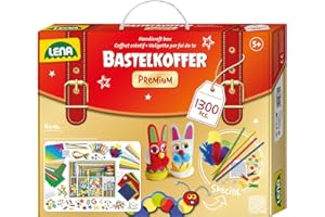 Lena 42663 Premium XXL Bastelkoffer mit 1300 Teile, Material zum Basteln, mit Moosgummi, Buntpapier, Perlen, Blumen, Pompon, Bänder, Knöpfe, Kulleraugen und vielem mehr, für Kinder ab 5 Jahre, Mittel