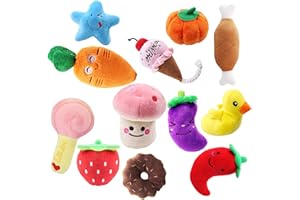Adoture 1 set di 12 giocattoli per animali domestici e cuinatore, in peluche, giocattoli di peluche che possono fare un suono per cani di piccola taglia
