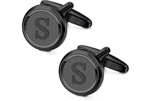 Morfetto Initial Black Cufflinks for Men Black Cuff Links Personalized Copper CuffLinks Letter Cufflinks Gift for Groom Husband Father Boyfriend