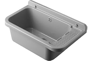 Negrari AM2051BG Lavandino-Pilozzo a Muro in Resina, Resistente agli acidi, Ideale per luoghi umidi, Esterno, L60 x P34 H21, Grigio Cemento