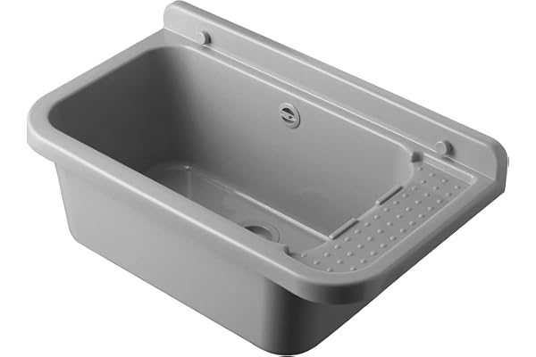 Negrari AM2051BG Évier mural en résine, résistant aux acides, idéal pour les endroits humides, extérieur, L60 x P34 H21, gris ciment