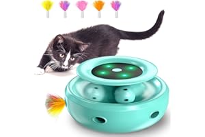 HOFIT Interaktives Katzenspielzeug, Hinterhalt mit Kugelbahnen 2-in-1 Roboter-Katzenspielzeug mit 4 austauschbaren Federn, elektrisches Katzenspielzeug für Katzen/Kätzchen