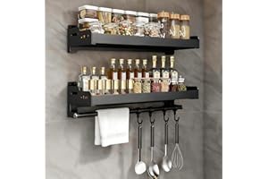 EigPluy Soporte de Utensilios Cocina,Adhesivo/Perforación 2 Maneras de Instalar Sostenedor de Utensilios Cocina,Pared de 40cm Organizadores Estante para Utensilios de Cocina(Negro)