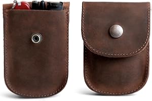 Hide & Drink, Holster Pouch Handmade from Full Grain Leather - Durable Waist Bag for Coins, Change, Headphones, Personal Items, Hardware - Conveniently Attaches to Belt, Snap Closure - Bourbon Brown