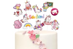 BETESSIN 24 Stück Einhorn Einschulung Tortendeko Mädchen - Schulanfang Cupcake Topper im Niedlichem Einhorn-Stil - Einschulung Muffin Deko zum 1. Schultag, Schulkind, Schulanfang, Schuleinführung usw.