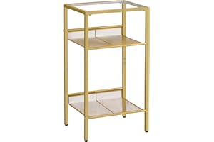 HOOBRO Złoty stolik pomocniczy, stolik pod telefon, 3-poziomowy stolik nocny z blatem z hartowanego szkła i kratką, stolik kawowy do salonu, sypialni, kolor złoty EGD04DH01