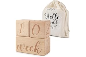 DBREAKS Cubes étapes bébé en bois,Semaine Mois Année blocs pour bébé,Enregistrer la croissance de bébé,Cadeaux pour nouveau-né et grossesse,Surface poli et lisse Créativité