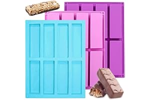 Atuoxing 3 Pcs Moule Barre de Céréales, Moules Silicone Tablette de Chocolat, Moule Silicone Rectangulaire 8 Cavités, Moule Financier Silicone pour Faire Barres de Chocolat