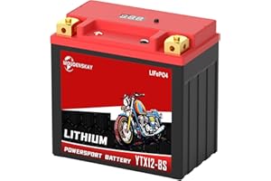 ‎MOUDENSKAY MOUDENSKAY Lithium Motorrad Batterie 12V Lithium YTX12-BS Powersports Batterie mit BMS und Anzeige 76.8WH 12.8V 6Ah 380-450CCA LiFePO4 Motorrad Starterbatterien für Motorräder,ATV,UTV
