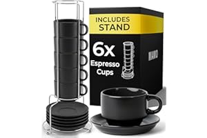 MIAMIO - 6 x 75 ml Espresso Tazzina da caffè - Sei Tazzine Impilabili - Set di Tazze da Caffè, Ceramica - Le Papillon Collezione (Nero)
