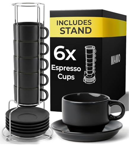 Set De 4 Tasses à Café En Céramique Marbrée 180ml - Avec Soucoupes En Bois, Cuillères Et Support Empilable