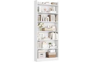 Yaheetech 7-Tier Bookcase, Modern Bookshelf with Top Open Compartment, Adjustable Tall Book Shelf for Living Room, Bedroom, Home Office & Study, 60 x 24 x 180.5 cm, White