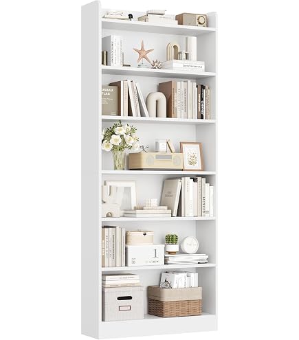 LINSY HOME 5-Tier Bookshelf With Doors - 63" Tall White Oak Bookcase For Living Room, Office - View #4