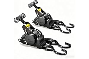 AWOKEE Retractable Ratchet Straps - Self-Retracting Tie Down Straps, 10 ft and 1500 lbs Tensile Strength, Heavy Duty Stainless Steel S-Hooks, for Securing Cargo, Trucks, Motorcycles, Boats (2 Packs)