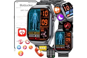 FOHATU Neu 𝐁𝐥𝐮𝐭𝐳𝐮𝐜𝐤𝐞𝐫 Smartwatch Herren 𝐃𝐢𝐚𝐛𝐞𝐭𝐞𝐬 ECG Smartwatch Mit Telefonfunktion,ECG Bludruck 𝐛𝐥𝐮𝐭𝐟𝐞𝐭𝐭𝐞 Smartwatch Harnsäure,smartwatch Bluetooth Anrufen , schwarzer Stahl