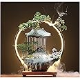 Lifeup Buddha Tabletop Water Fountains Indoor Waterfall with LED Light Zen Decor for Meditation with Mist Japanese Decor with Fake Plants Feng Shui Decor for Good Luck Wealth (Style 1)