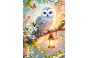 QINRUBB DIY Schnee-Eule Diamond Painting Erwachsene, 5D Blumen Diamant Painting Bilder Anfänger, Laternen Runder Vollbohrer Diamanten Malerei Stickerei Kreuzstich Geschenke Home Wand Dekor 30x40cm