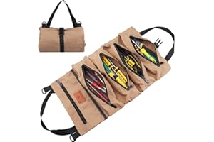 FIREDOG Tool Roll Organizer, Wrench Roll Up Pouch Bag with 5 Zipper Pockets Multi-Purpose Canvas Tool Roll for Electrician, HVAC, Plumber, Carpenter or Mechanic (Khaki)