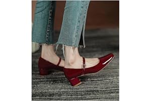 YUAB Scarpe Mary Jane da Donna Primavera e Autunno Scarpe con Tacco Basso in Pelle Verniciata Scarpe da Ragazza con Fibbia Bassa Punta Quadrata-Rosso,39