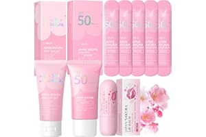 LAIKOU Set de Protección Solar, 4 piezas Set de Cuidado Facial Sakura, Kit de Viaje Skincare con Protector Solar SPF 50 + After Sun Gel Cream + Bálsamo Labial