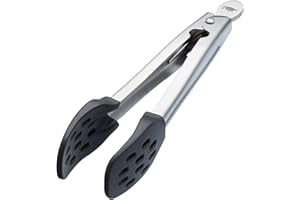 MASTERCLASS KitchenCraft metalowe szczypce kuchenne z głową nylonu, 18 cm (7 cali), czarny/srebrny, (7 cali)