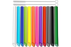 ALINK Lot de 12 pailles réutilisables, à bulles, avec 2 brosses de nettoyage, en plastique épais, colorées, conviennent à tous les types de smoothies, milkshakes (13 mm × 21,6 cm)