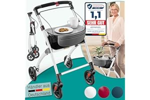 ‎ELONEO ELONEO Wohnungsrollator 54cm breit, faltbar und leicht, inkl. Tablett & Stoffkorb, Rollator schmal für die Wohnung, Indoor-Rollator, klappbar, Aluminium,Mobilität für Zuhause weiß