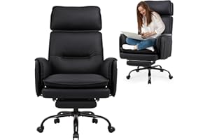 ‎IWMH IWMH Ergonomischer Bürostuhl 227kg, XXL Kunstleder Chefsessel mit Fußstütze Schreibtischstuhl mit höhenverstellbare Kopfstütze,135° Neigefunktion,Drehstuhl Wippfunktion für Homeoffice,Gaming (Schwarz)