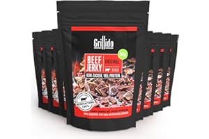 ‎GRILLIDO Grillido 8er Beef Jerky Original I 8 x 30g I MADE in GERMANY I 100% NATÜRLICH I Trockenfleisch-Snack vom Rind