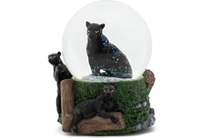 Elanze Designs Panther 100MM Sturdy Polyresin Magical Whimsical Tabletop Dresser Nightstand Wind Up Musical Glitter Water Snow Globe Figurine Decoration Play Tune Born Free