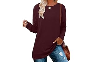 KISSMODA Womens Long Sleeve Tops Casual Crew Neck Longline Sweatshirts Dressy Tunic Shirts Fall Winter Trendy T Shirts with Side Slits