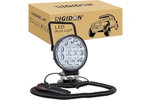RIGIDON 1 Pcs Faro da ricerca Led, Luce da Lavoro con Base Magnetica, Luce da Ricerca, per Auto Fuoristrada, Camion SUV 4x4 Barca, 4 Pollici 42 W DC 12 V 24V Flood Luci di Lavoro a Led, 6000K Bianca
