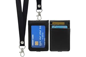 EuAcesry Porta Badge Da Collo in Pelle PU con Cordino Cartellino, Portabadge Tesserino Cartellino Lavoro, Porta Badge Holder, per Carta D'Identità Personale Studenti Mostra Permesso Di Lavoro, Nero