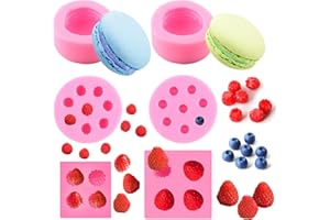 FAURAPMNG 6 Pcs 3D Fruit Fondant Candle Molds Silicone Strawberry Mold Chocolate Cookie Food Molds Macaron Mulberry Blueberry Wax Melt Bath Bomb Molds for Jelly Cupcake Topper Candle Decorating