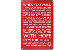 VRYTH Liverpool Football Club Chant, You'll Never Walk Alone Tin Sign Liverpool FC Gifts for Men Boys Metal Vintage Wall Art Bar Signs Wall Posters Stickers LFC Hanging Decorations