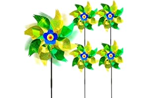 MUUGIY Reflective Bird Repellent Windmill,Sparkly Pinwheel, Reflective pigeon deterrent Spinner bird scarers Repellent PinWheels,Keep Birds Away From Lawn,Garden,orchard,Farm (5PCS-golden green)