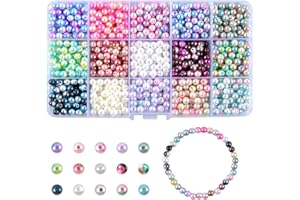 smatime 1200 Pcs 6mm Round Pearl Beads Plastic Coloured Imitation Pearls Dyed Pearlized Beads Loose Spacer Pearl Beads Artificial Faux Pearl Ball with Hole for Jewellery Making Necklace Bracelet Craft